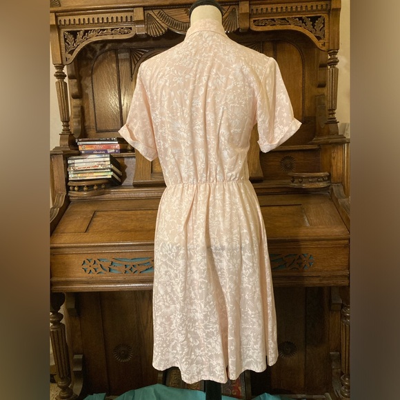 Vintage 80s sheer patterned shirt dress chest pockets size 10 - Picture 2 of 9